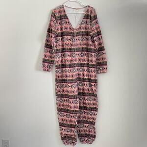 Natural Life Fleece One Piece Pajamas Jumpsuit Size Medium Pink Holiday